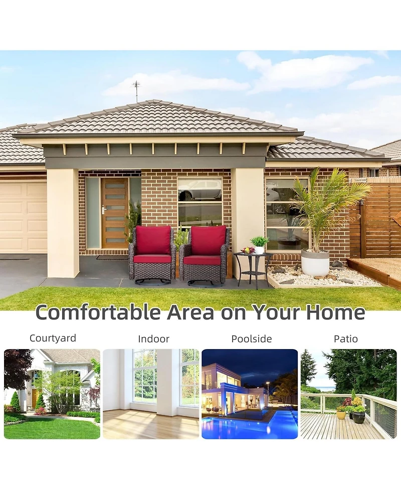 gaomon 3 Piece Outdoor Wicker Patio Set with 360° Swivel Rocking Chairs and Armored Glass Side Table”