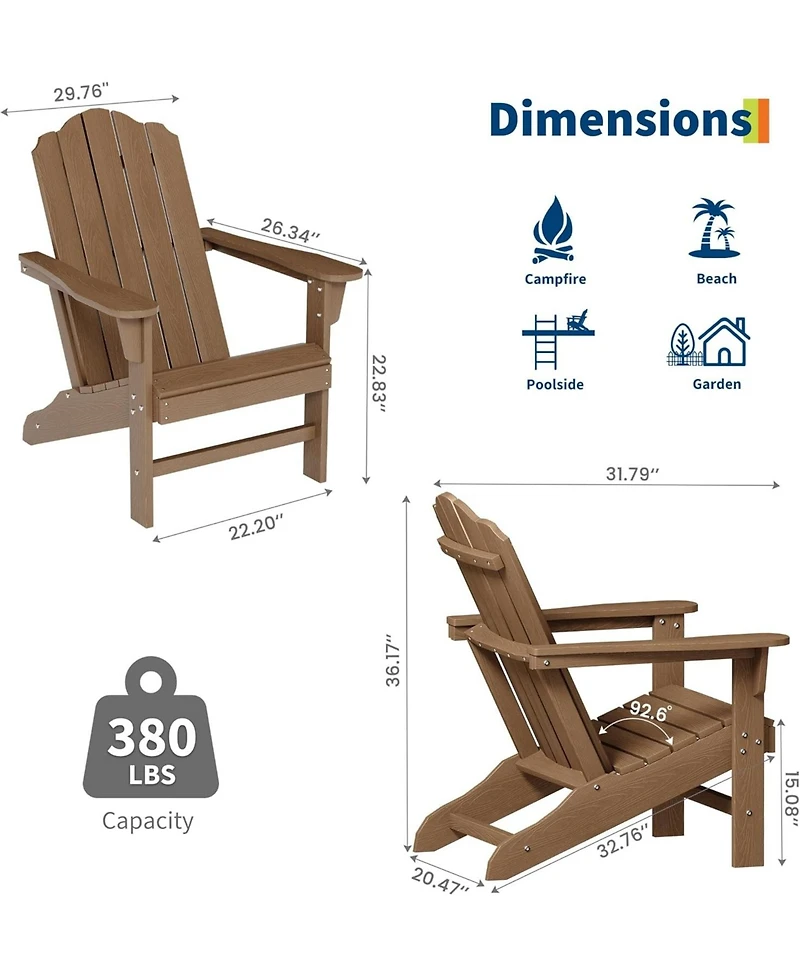 gaomon Hdpe Adirondack Chair Set of 2, Wood Texture Patio Furniture