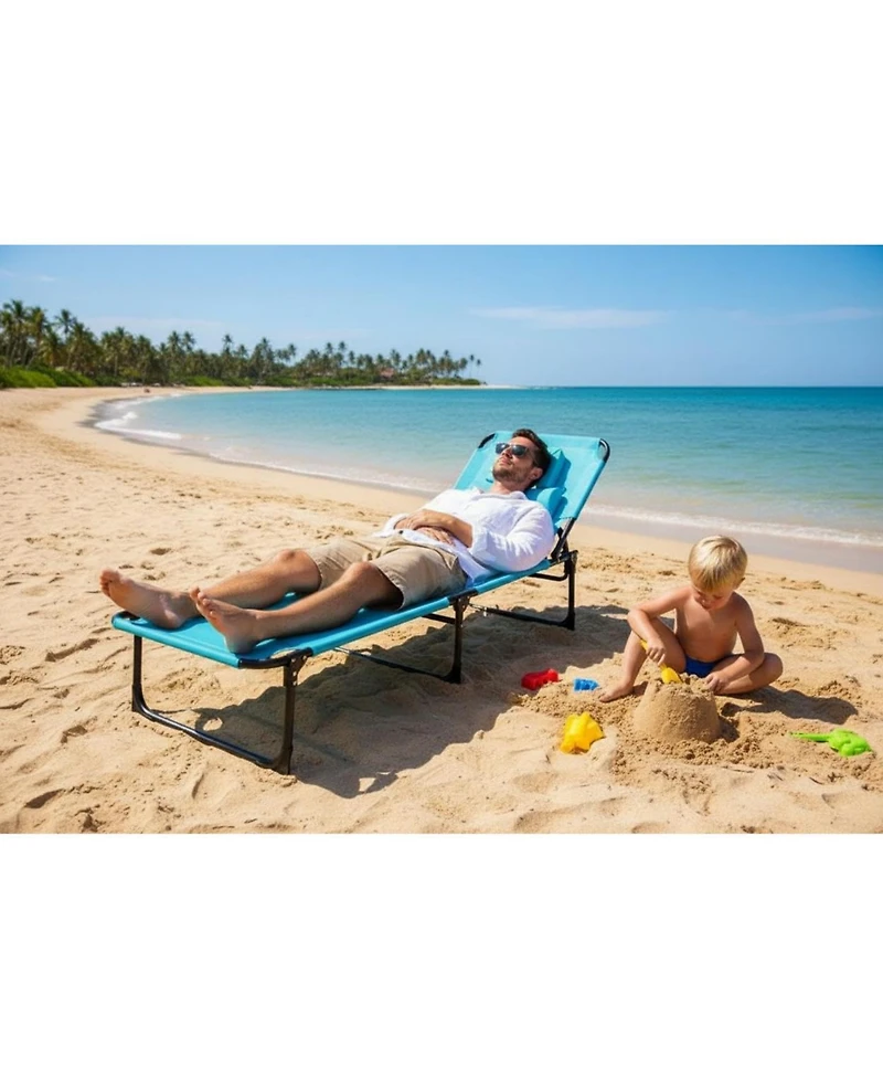 gaomon Tanning Chair with Face Hole Folding Beach Lounge Chair,5-Position Adjustable Backrest, Pillow & Side Pocket