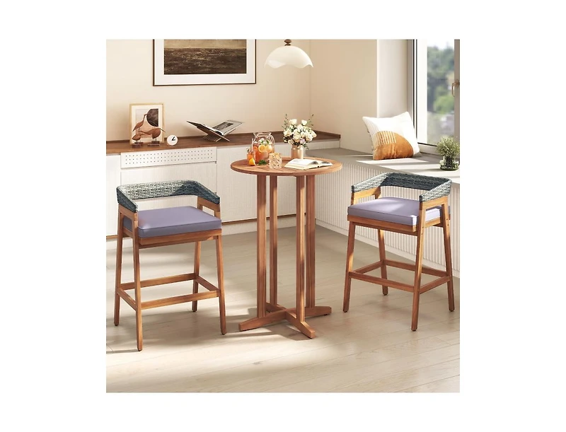 Slickblue 39 Inch Patio Acacia Wood Bar Height Table with Slatted Design