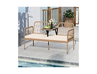 Slickblue Patio 2-Seater Rattan Loveseat with Coffee Table and Soft Cushions