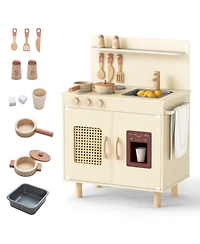 Mecale Wooden Pretend Kitchen Playset with Realistic Ice Maker for Interactive Play