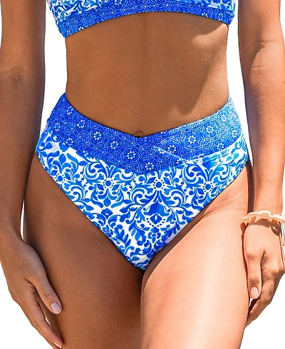 Cupshe Women's Indigo Tile Ornate Bikini Bottoms