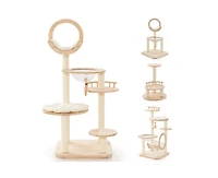 Aostirmotor 4-in-1 Wooden Cat Tower with Space Capsule Nest, Indoor Cat Tree for Climbing & Lounging