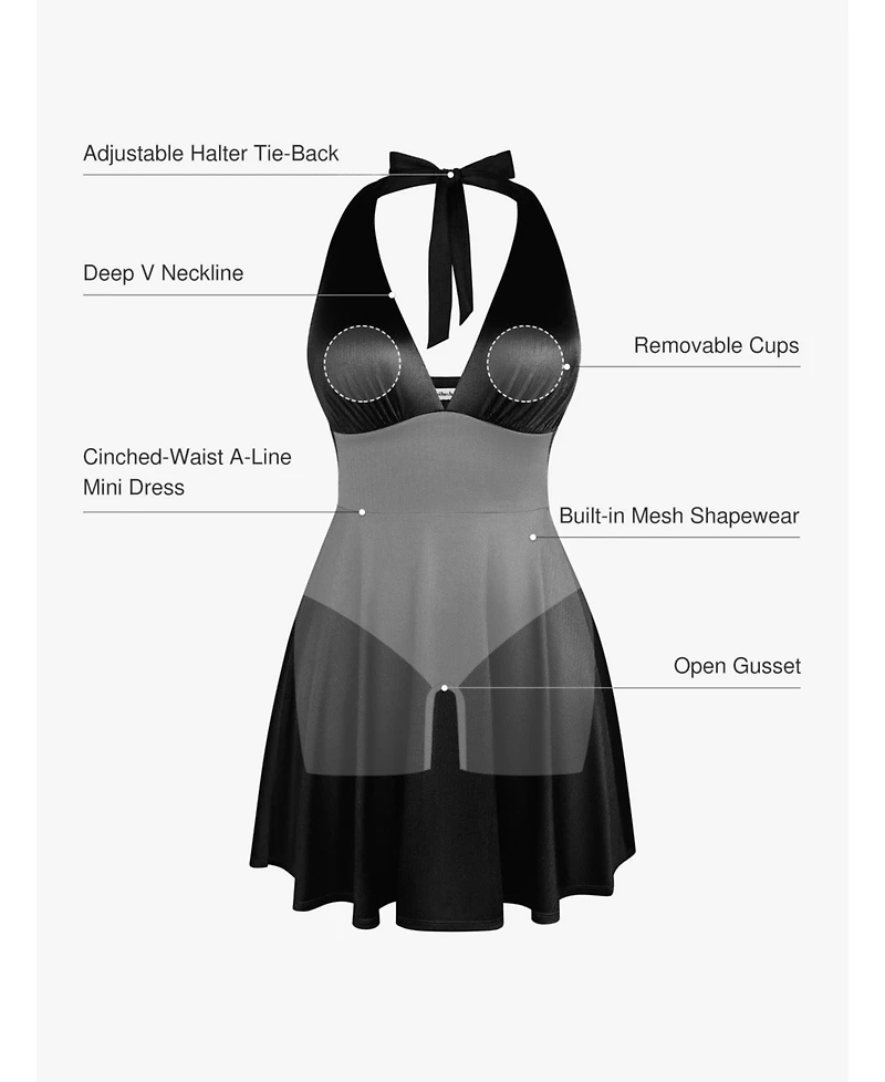 Popilush Women's Shapewear Halter Fit & Flare Mini Dress