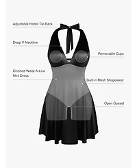 Popilush Women's Shapewear Halter Fit & Flare Mini Dress