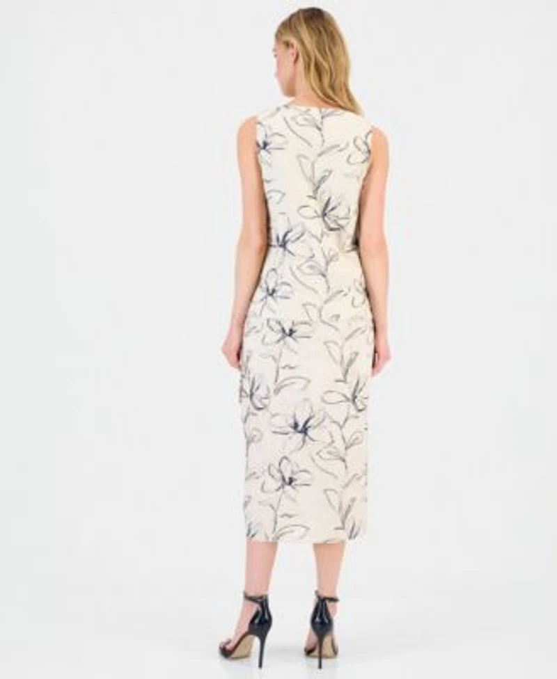 Anne Klein Womens Embroidered Sleeveless Top Embroidered Faux Wrap Midi Skirt