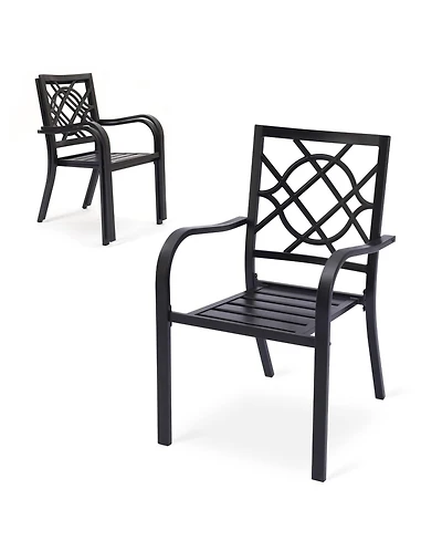 Aoodor Patio Dining Chairs Set of 2, Stackable Metal High Back Chairs Set , Garden, Yard, Deck, Porch and Poolside