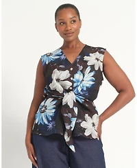 Estelle Plus Aveline Floral Tie-Front Sleeveless Top
