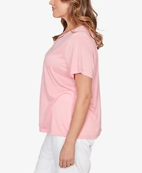 Hearts Of Palm Plus Solid Short-Sleeve Top with Keyhole Neckline