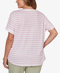 Hearts Of Palm Plus Printed Slub Top with Banded Neck