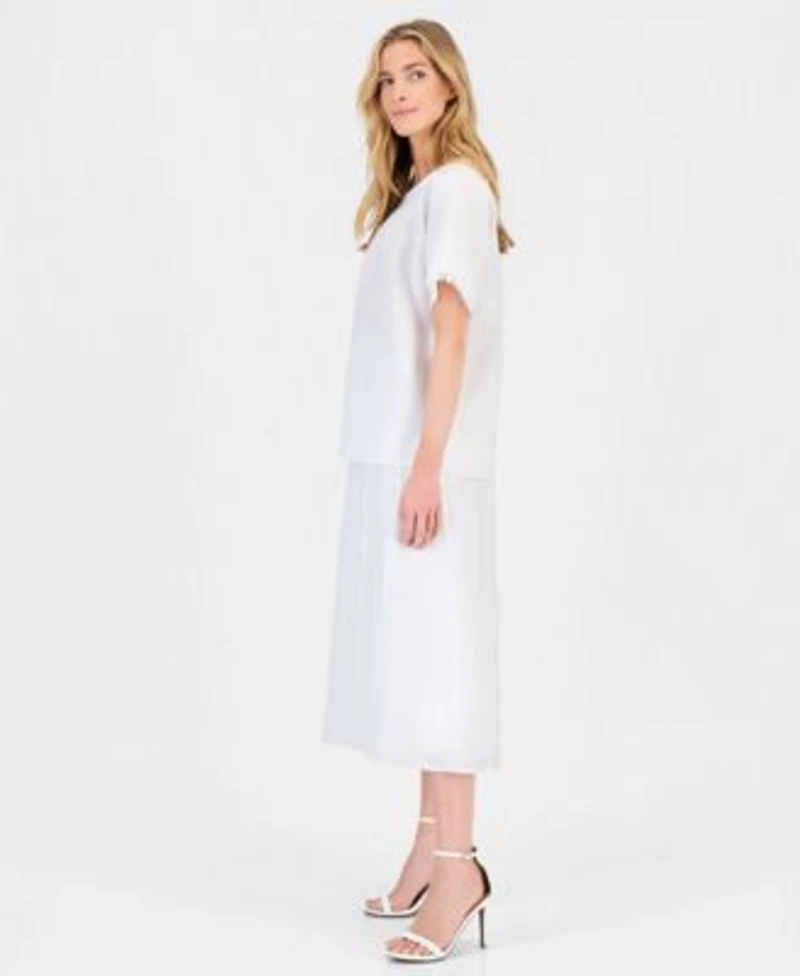 Anne Klein Womens Pleat Neck Blouse Pull On A Line Midi Skirt
