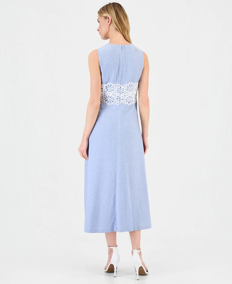 Anne Klein Women's Linen-Blend Lace-Trim A-Line Midi Dress