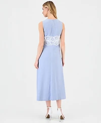 Anne Klein Women's Linen-Blend Lace-Trim A-Line Midi Dress