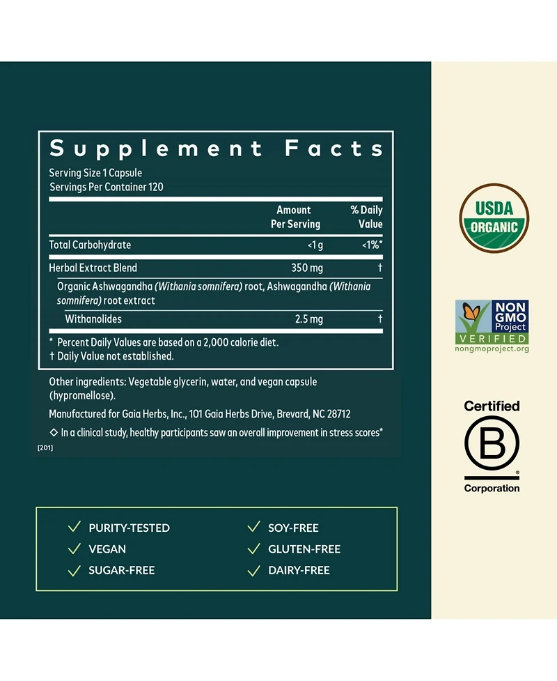 Gaia Herbs Ashwagandha Root - Made with Organic Ashwagandha Root to Help Support a Healthy Response to Stress, the Immune System, and Restful Sleep