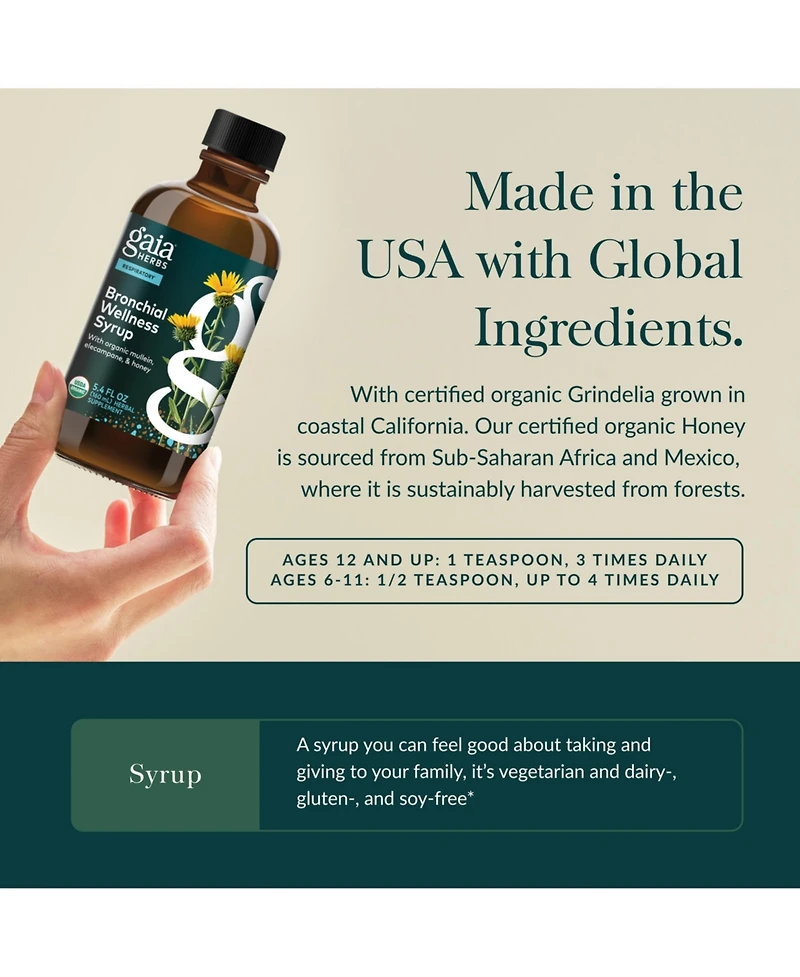 Gaia Herbs Bronchial Wellness Syrup - Immune Support Supplement to Help Maintain Lung Health and Help Provide Comfort for Occasional Sore Throat