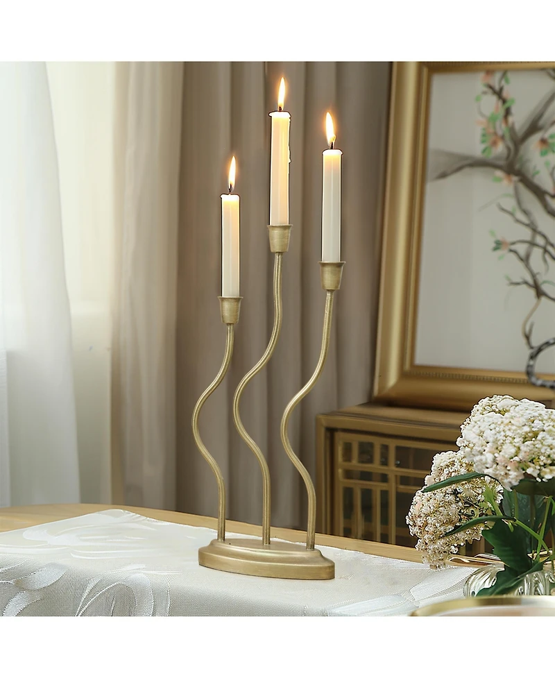 LuxenHome Metal 3-Taper Candle Holder Tabletop Sculpture