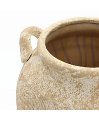 LuxenHome Vintage Pottery Off-White with Brown 15.75-Inch Tall Round Ceramic Vase