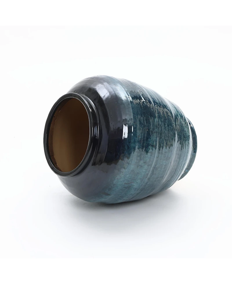 LuxenHome Blue Ripples Ceramic Vase, 17.3" High Elegant Centerpiece for Entryway or Living Room