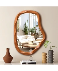 LuxenHome Natural Wood Finish Asymmetrical Mdf Frame Wall Mirror, 31.5” H x 22.6” W
