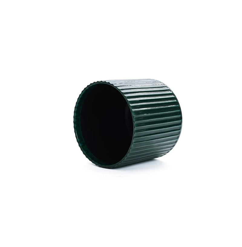 LuxenHome Jade Green Ribbed 11.4-Inch Round Ceramic Planter