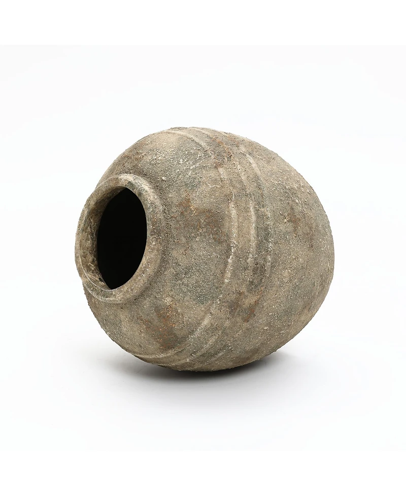 LuxenHome Weathered Terracotta Finish with Textured Ridges 13.8" Round Vase, Farmhouse Decor