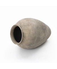 LuxenHome Rustic Ceramic Vase, 12.4" Tall Terracotta Pot with Earthy Gray-Brown Finish, Handcrafted