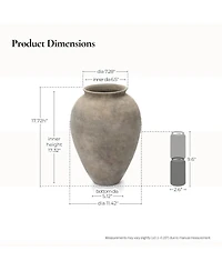 LuxenHome Rustic Ceramic Vase, 17.7" Tall Terracotta Pot with Earthy Gray-Brown Finish, Handcrafted