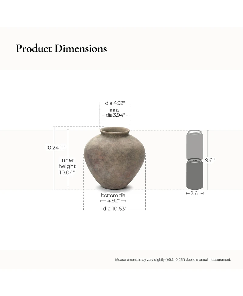 LuxenHome Rustic Ceramic Vase, 10.2" Tall Terracotta Pot with Earthy Gray-Brown Finish, Handcrafted