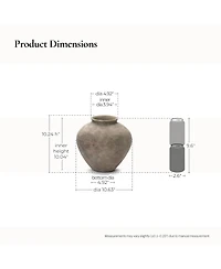 LuxenHome Rustic Ceramic Vase, 10.2" Tall Terracotta Pot with Earthy Gray-Brown Finish, Handcrafted