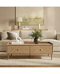 LuxenHome Summer Oak Manufactured Wood 2 Drawer Coffee Table