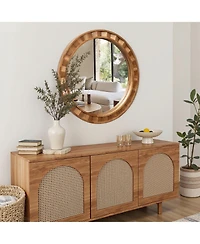 LuxenHome Natural Wood Frame Round Wall Mirror, 28” Rustic Wooden Decor