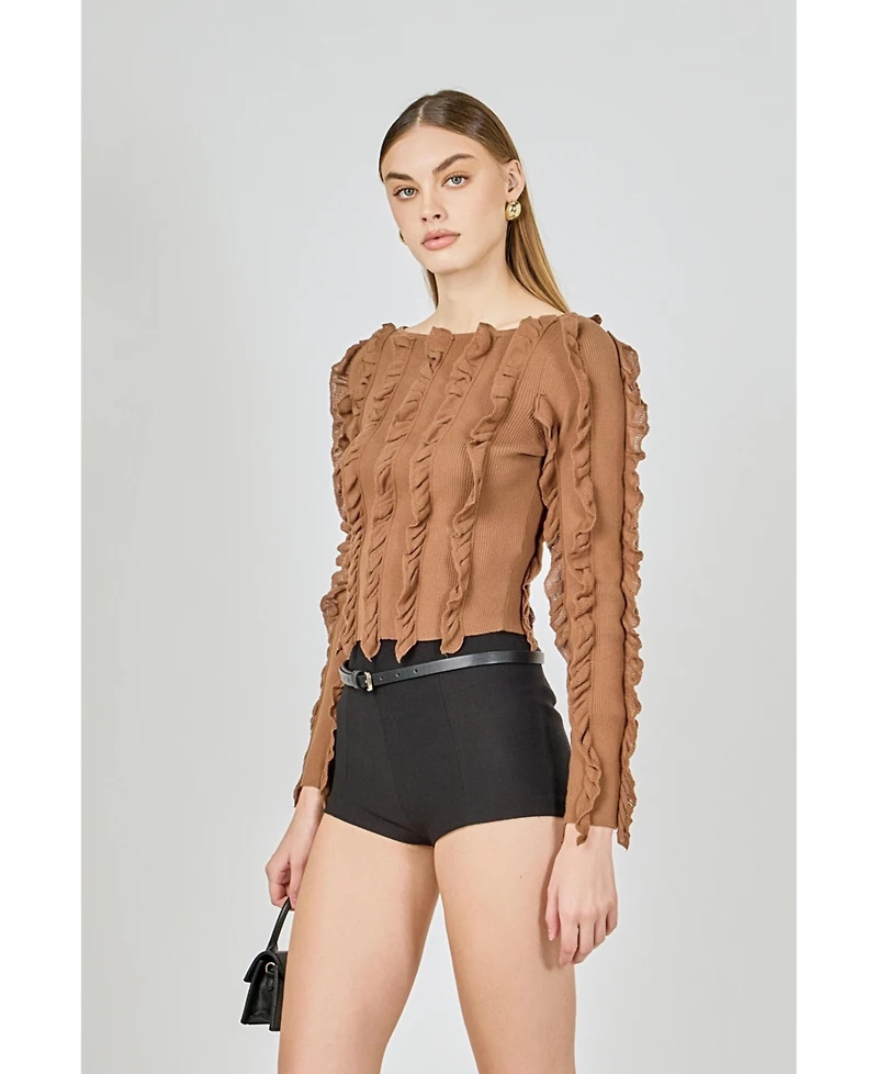 endless rose Women's Ruffled Striped Knit Top