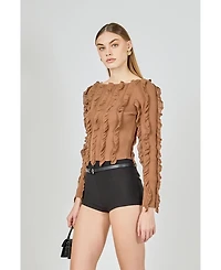 endless rose Women's Ruffled Striped Knit Top