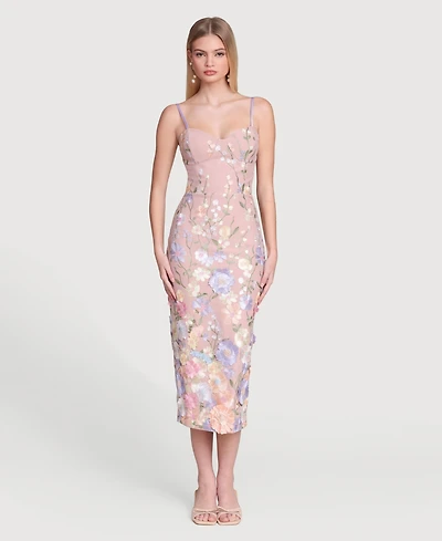 Avec Les Filles Women's Floral Applique Bustier Midi Dress