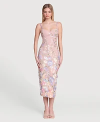 Avec Les Filles Women's Floral Applique Bustier Midi Dress