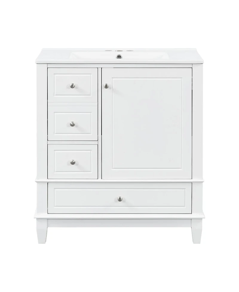 Sillysis 30'' Bathroom Vanity with Ceramic Sink, Solid Wood Frame, Multi-Drawer Storage & Soft Close Door for Modern Bathrooms