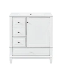 Sillysis 30'' Bathroom Vanity with Ceramic Sink, Solid Wood Frame, Multi-Drawer Storage & Soft Close Door for Modern Bathrooms