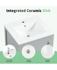 Sillysis 20" Bathroom Vanity with Ceramic Sink, Modern Freestanding Mdf Cabinet, Storage Rack Drawer Soft Close for Small Spaces