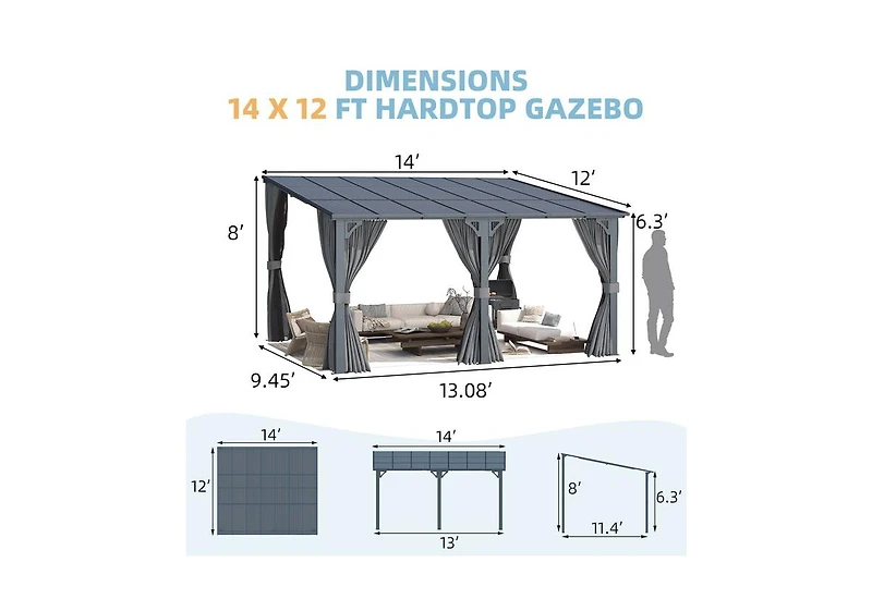 Aecojoy Wall Gazebo with Curtains and Mosquito Netting