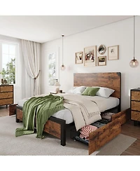 gaomon Queen Bed Frame with 4 Storage Drawers, Metal Support Platform Wooden Headboard and Footboard, No Box Spring Needed