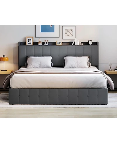 gaomon Bed Frame with Lift Up Storage, Upholstered Velvet Storage Headboard, Metal Platform Bed, Hydraulic Support