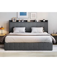 gaomon Bed Frame with Lift Up Storage, Upholstered Velvet Storage Headboard, Metal Platform Bed, Hydraulic Support