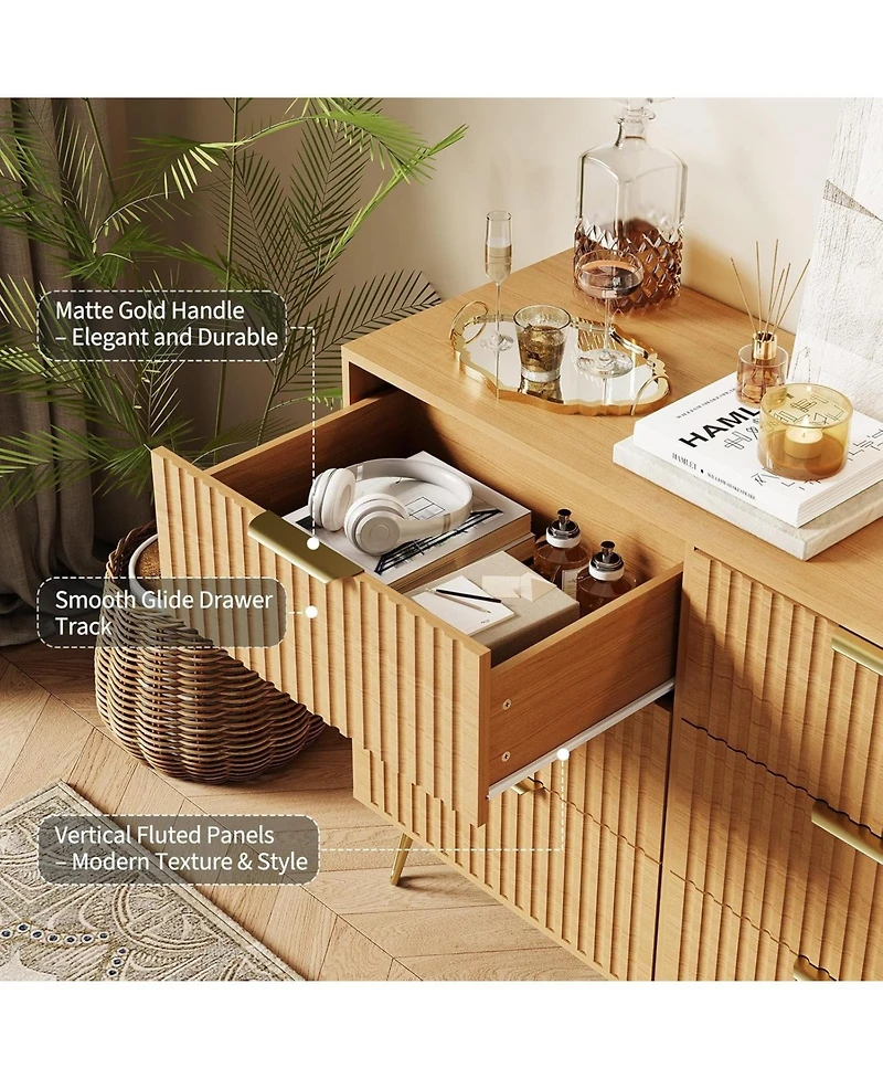 gaomon Takywep Fluted 9-Drawer Dresser for Bedroom, 63" Wide Modern Minimalist Chest of Wooden Drawers,Wide Clothes Storage Organizer