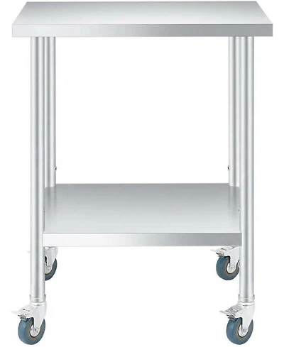 gaomon Heavy-Duty Stainless-Steel Table with 2 Shelves & 4 Wheels, 24x24x35 Inch Utility Cart, Commercial Kitchen Worktable for Food Prep, Restaurant