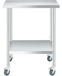 gaomon Heavy-Duty Stainless-Steel Table with 2 Shelves & 4 Wheels, 24x24x35 Inch Utility Cart, Commercial Kitchen Worktable for Food Prep, Restaurant