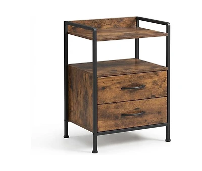 gaomon Nightstand with 2 Fabric Drawers, 3-Tier Storage End Table with Storage Shelf for Living Room