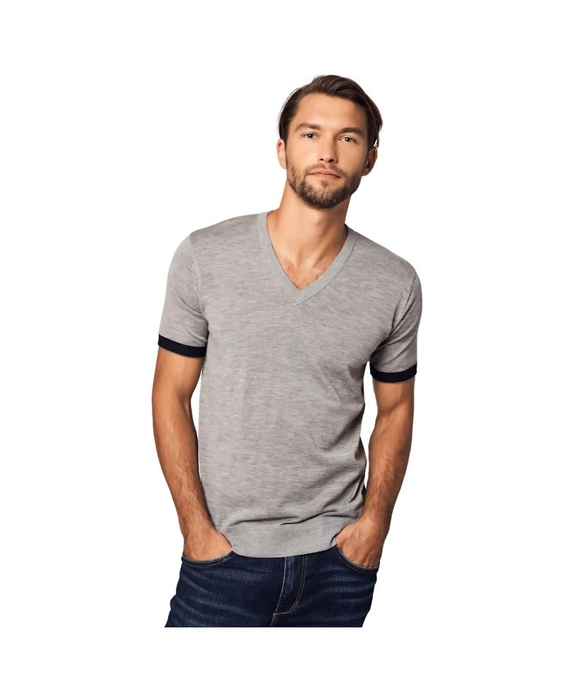 Bellemere New York Men's Striped Short Sleeve Cashmere T-shirt
