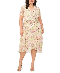 Vince Camuto Plus Twist-Front Flutter-Sleeve Tiered Midi Dress