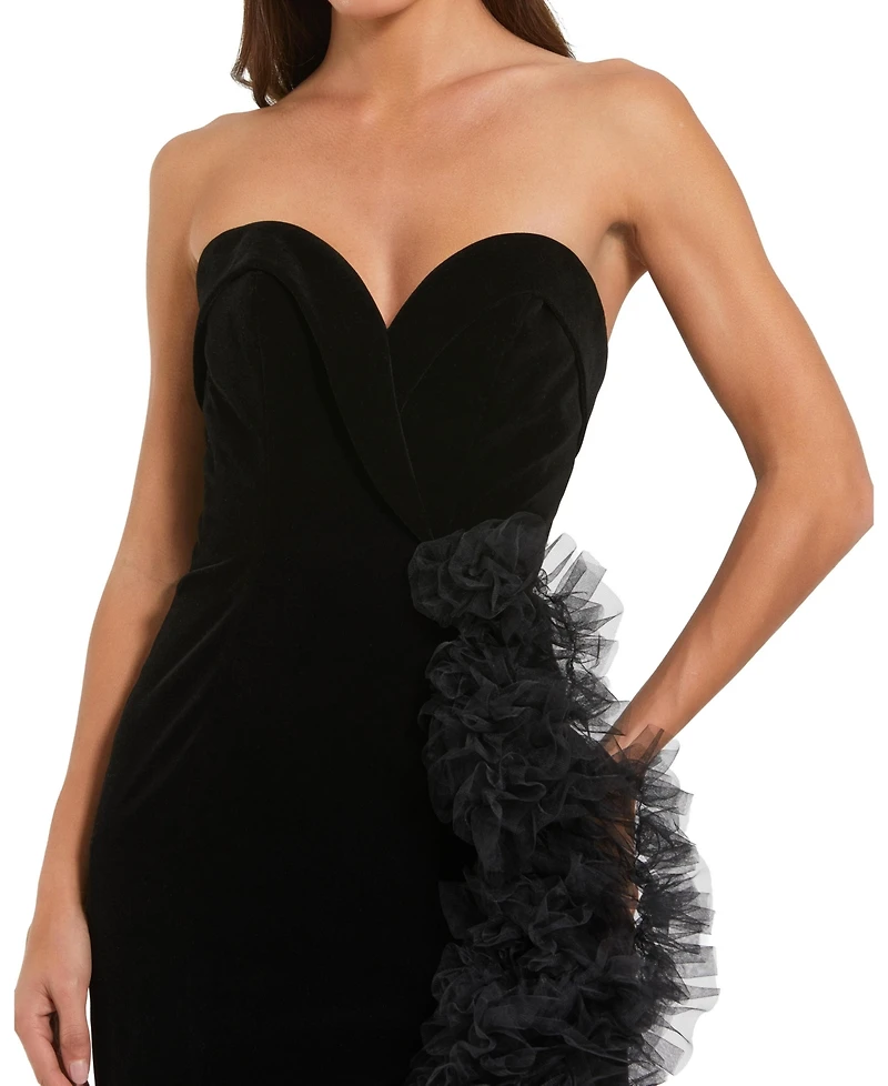 Mac Duggal Women's Strapless Velvet Mermaid Gown with Ruffle Slit
